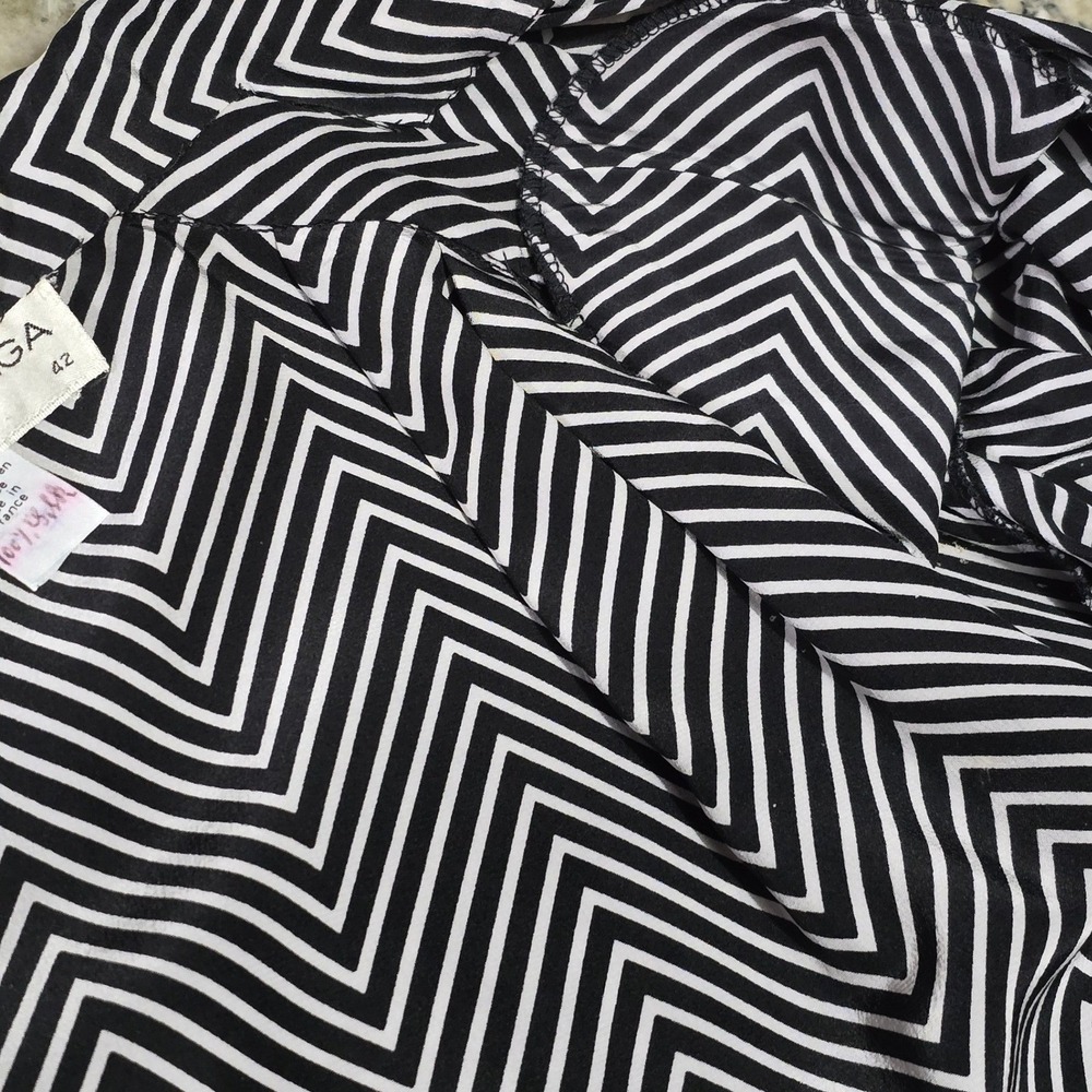 VTG Balenciaga Paris Silk Duster Womens Chevron Open Front Black White FR 42 - Picture 9 of 14